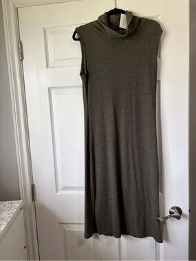 Eclipse Olive Green Sleeveless Turtleneck Midi Dress